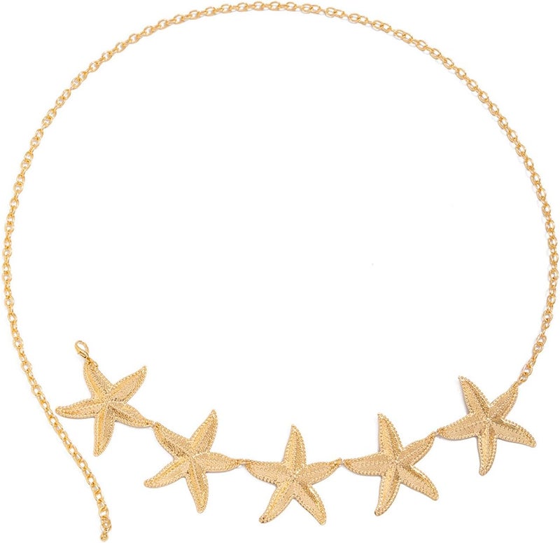 WFik Gold Big Starfish Waist Chain Belt Bikini Body Chains Jewelry Summer Beach Boho Silver Starfish Waist Belly Chain Adjustable Metal Link Belly Belt for Women - Image 5